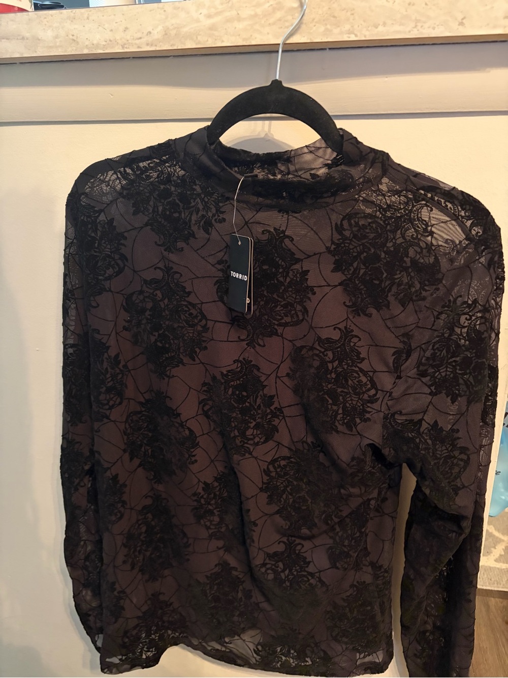 torrid Flocked Mesh Mock Neck Long Sleeve Top - Picture 2 of 3